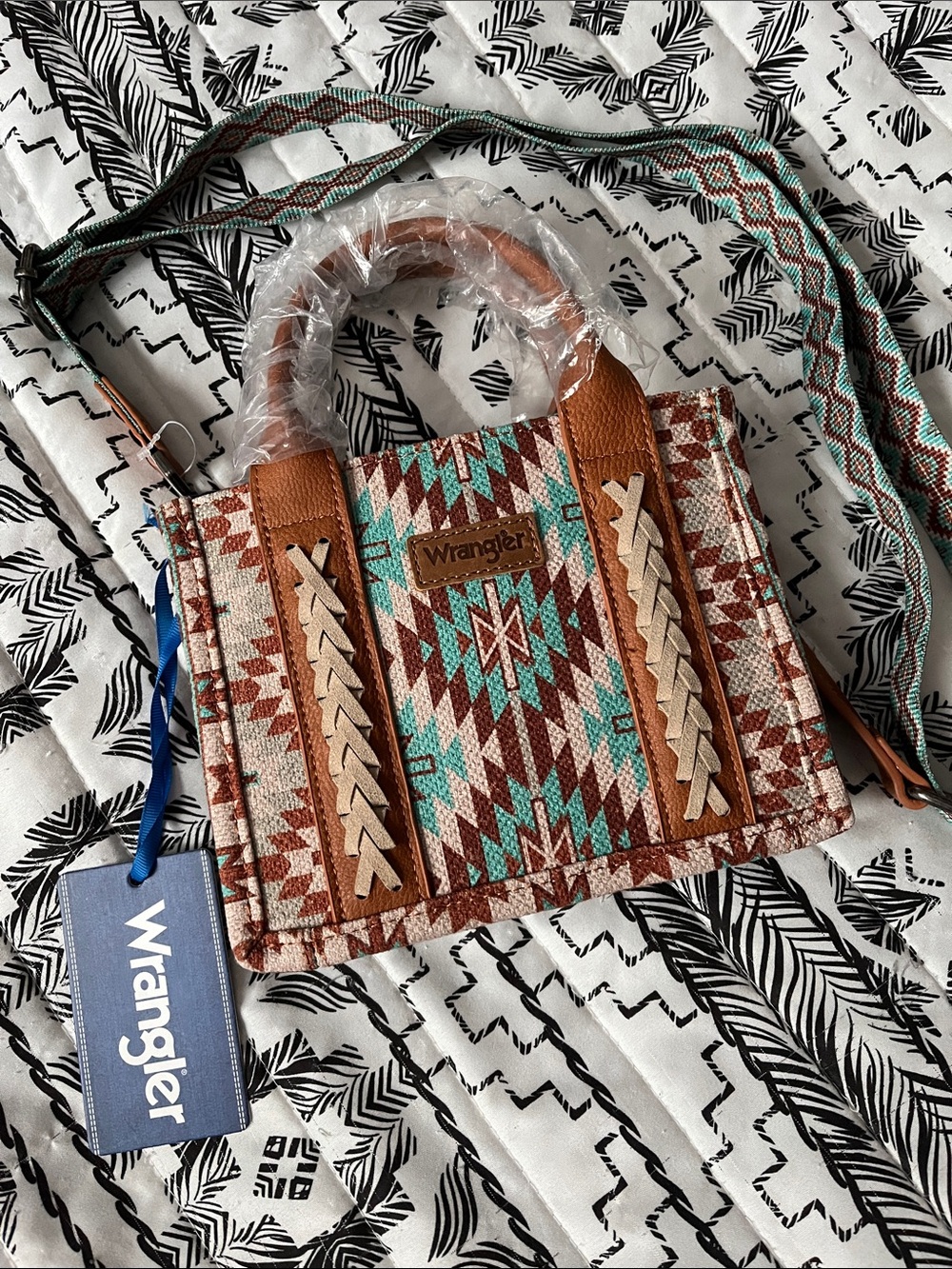 Wrangler Turquoise & Brown Aztec Mini Tote Satchel